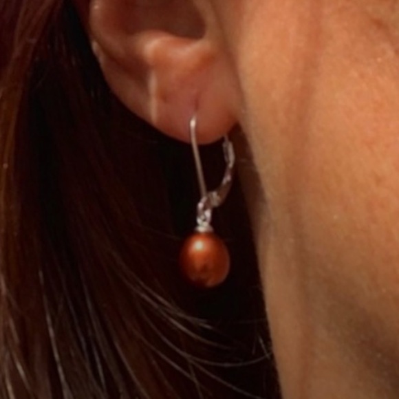 Sterling Silver Copper Pearl Latch Back and Post Earrings - Picture 1 of 10